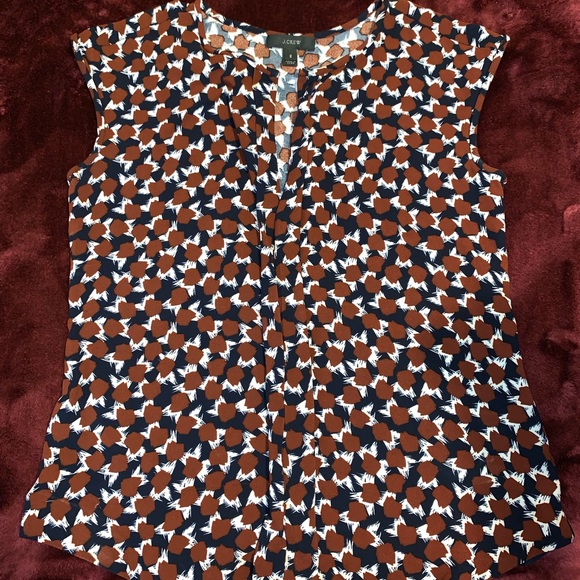 J Crew Burgundy Pattern Ruffle Viscose Blouse - Picture 2 of 8